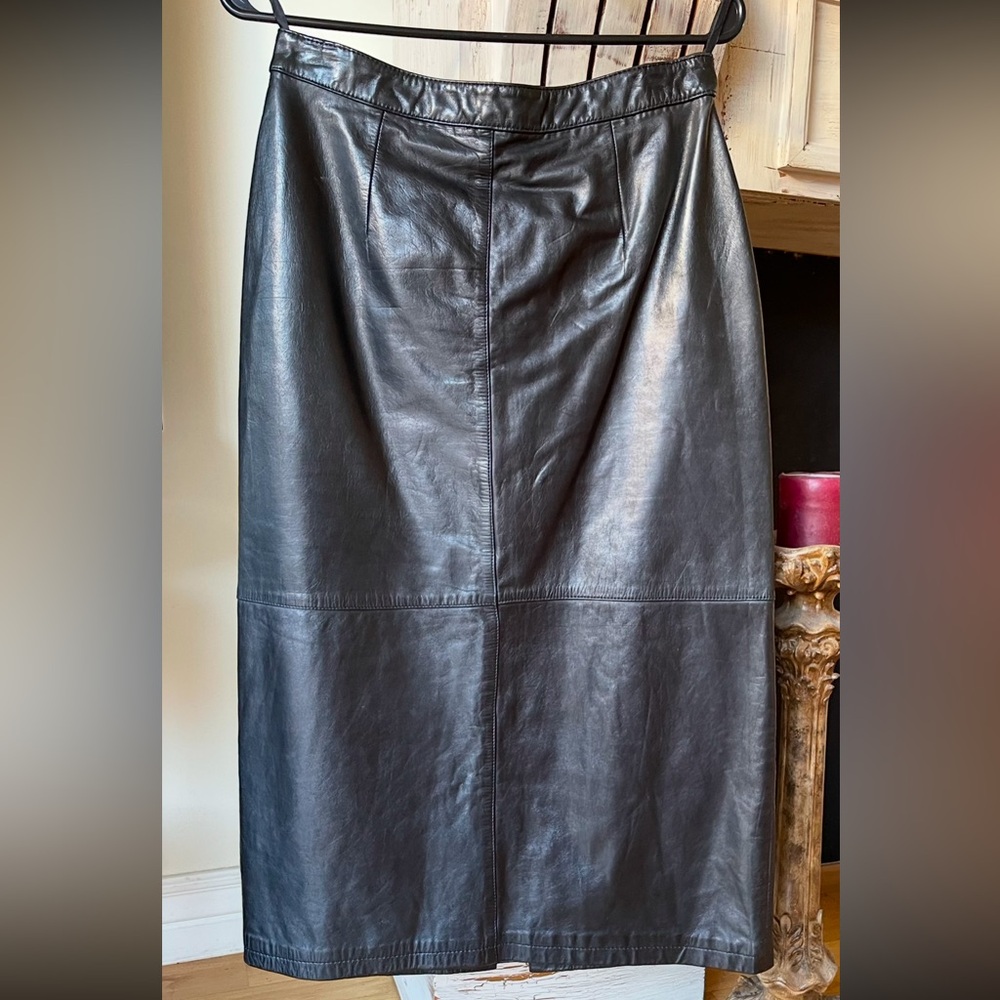 🎉H-P🎉 Verducci Vintage Button Detail Black Leather Mid-Length  Pencil Skirt S